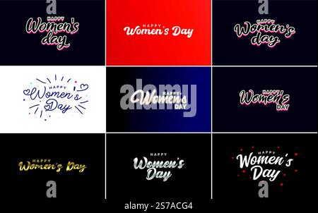 Abstract Happy Women&rsquo;S Day logo con viso e Love Vector donna&rsquo nei colori rosa e nero Illustrazione Vettoriale