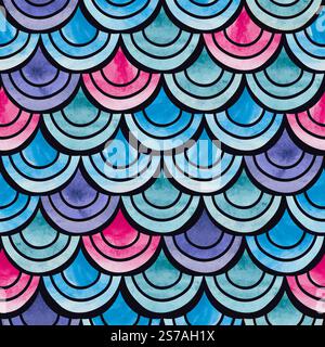 Scala dei pesci senza cuciture. Sfondo vettoriale sirena ad acquerello Illustrazione Vettoriale