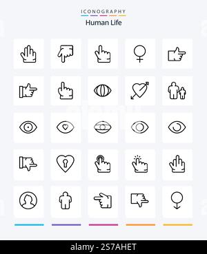 Pacchetto di icone Creative Human 25 Outline come Face. toccare. segnale. punto. dito Illustrazione Vettoriale