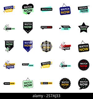 Promuovi i tuoi prodotti o servizi con stile con i nostri banner Pack of 25 Watch Now Illustrazione Vettoriale
