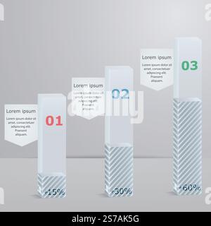 Impostare il 3D delle colonne con le schede. Adatto per infografiche, presentazioni, web design e pubblicità Illustrazione Vettoriale