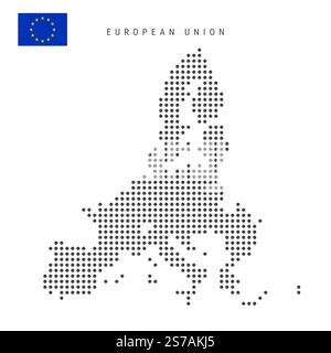 Mappa dei pixel tratteggiati dell'Unione europea. Silhouette semplice dell'UE. Bandiera dell'UE. Illustrazione vettoriale piatta isolata su sfondo bianco. Illustrazione Vettoriale