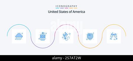 USA Blue 5 Icon Pack incluso . vino. aquilone. birra. protezione Illustrazione Vettoriale