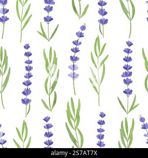Rami lavanda motivo senza cuciture. Sfondo floreale ad acquerello vettoriale Illustrazione Vettoriale