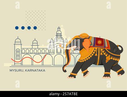 Mysore illustrazione elefante tradizionale - come file EPS 10 Illustrazione Vettoriale