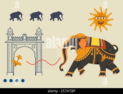 Mysore illustrazione elefante tradizionale - come file EPS 10 Illustrazione Vettoriale