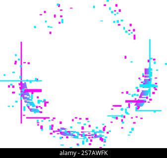 Cornice in glitch pixelated con aberrazione cromatica che crea un bordo distorto con uno spazio di copia bianco al centro, ideale per un de moderno e futuristico Illustrazione Vettoriale