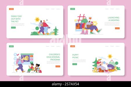 Il National Puppy Day celebra la gioia e la compagnia che i cuccioli portano nelle nostre vite. Famiglie e amici si dedicano ad attività ludiche con i loro animali domestici nei parchi o nelle case. Questo giorno enfatizza l'adozione e l'amore per tutti i cani. Illustrazione vettoriale. Illustrazione Vettoriale