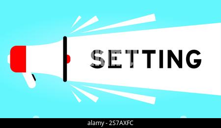 Icona megafono a colori con impostazione della parola su sfondo bianco su sfondo blu Illustrazione Vettoriale