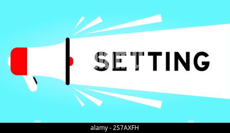 Icona megafono a colori con impostazione della parola su sfondo bianco su sfondo blu Illustrazione Vettoriale