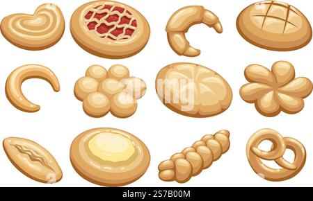 Set di cartoni animati per pane e prodotti da forno Illustrazione Vettoriale