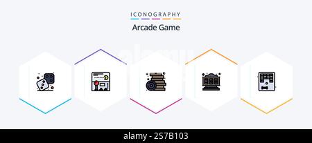 Pacchetto icone Arcade 25 FilledLine con tanto divertimento. gioca. mattone. gioco. giocattoli Illustrazione Vettoriale