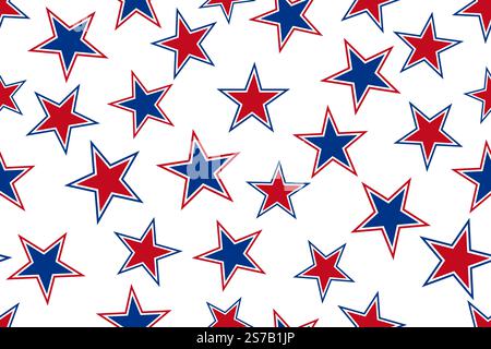 Le stelle rosse, bianche e blu disegnano in un motivo a ripetizione senza interruzioni - illustrazione vettoriale Illustrazione Vettoriale
