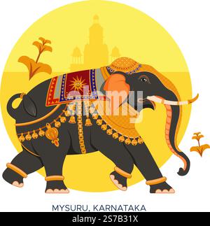 Mysore illustrazione elefante tradizionale - come file EPS 10 Illustrazione Vettoriale
