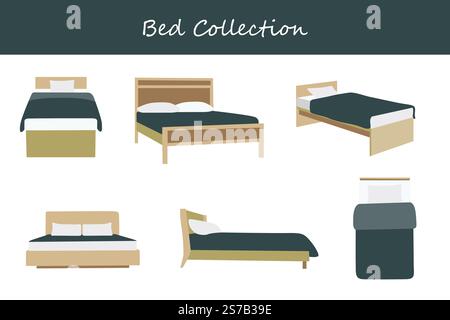 raccolta dei letti in pose diverse. Illustrazione vettoriale. Illustrazione Vettoriale