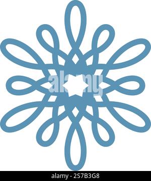 Ornamento con fiocchi di neve caratterizzato da linee intricate e una forma a stella al centro, che crea un'affascinante atmosfera di vacanza invernale piena di fes Illustrazione Vettoriale