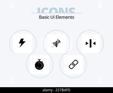 Elementi di base dell'interfaccia utente Glyph Icon Pack 5 Icon Design. indietro. gioca. metallo. promemoria. carta Illustrazione Vettoriale