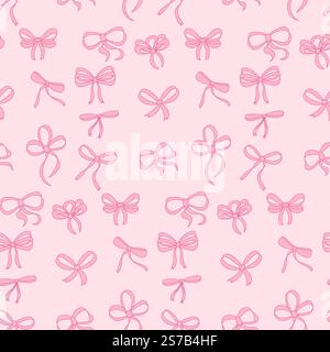 Modello di arco a nastro disegnato a mano senza cuciture. Arco decorativo, rosa Illustrazione Vettoriale