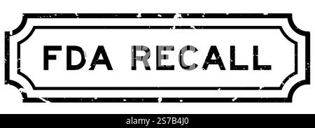 Il timbro in gomma quadrato della parola di richiamo della FDA nero grunge su sfondo bianco Illustrazione Vettoriale