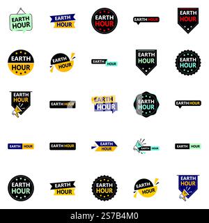 25 disegni vettoriali dinamici nel Earth Hour Pack Illustrazione Vettoriale