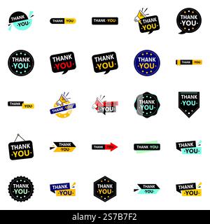 Esprimete la vostra gratitudine con 25 icone vettoriali Thankyou Illustrazione Vettoriale