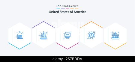 USA 25 pacchetto icone blu che include . strumento. protezione. tamburo. stella Illustrazione Vettoriale