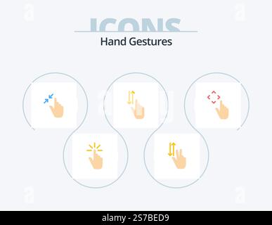 Gesti delle mani Flat Icon Pack 5 Icon Design. gesti. toccare. due. pizzica. gesti Illustrazione Vettoriale