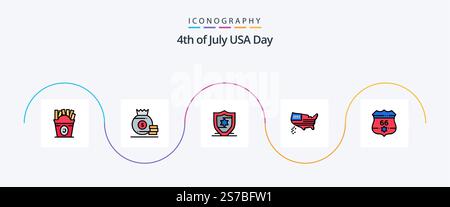 USA Line Comfiled Flat 5 Icon Pack, USA incluso. americano. americano. stati uniti. mappa Illustrazione Vettoriale