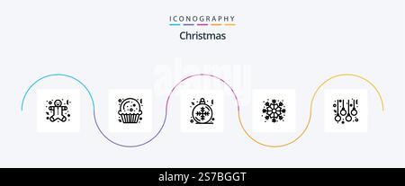 Pacchetto icone Christmas Line 5 con lampade. sfere. natale. accessori. fiocco di neve Illustrazione Vettoriale