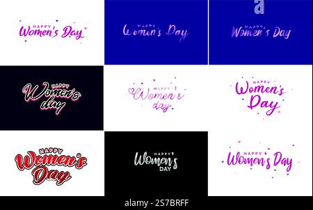Abstract Happy Women&rsquo;S Day logo con viso e Love Vector donna&rsquo nei colori rosa e viola Illustrazione Vettoriale
