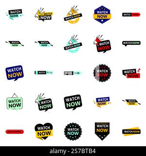 Promuovi i tuoi prodotti o servizi con stile con i nostri banner Pack of 25 Watch Now Illustrazione Vettoriale