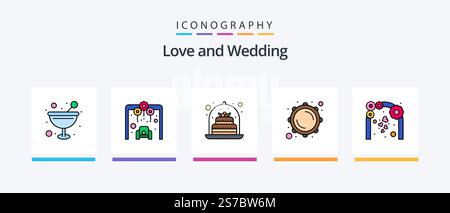 Pacchetto icone 5 Wedding Line con vino incluso. bere. mobili. pranzo cena. amore. Icone creative Design Illustrazione Vettoriale