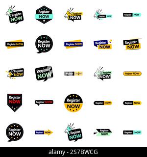 Registrati ora 25 elementi tipografici di alta qualità per promuovere gli iscritti Illustrazione Vettoriale