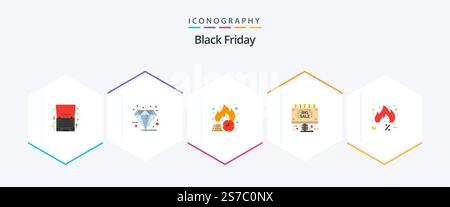 Black Friday 25 pacchetto icona piatta con vendita inclusa. info. premium. vendita. sconto Illustrazione Vettoriale