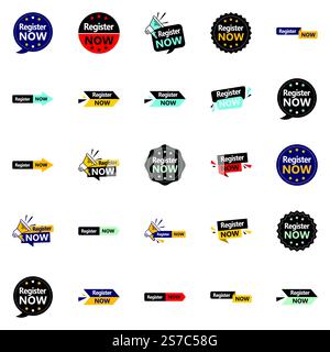 Registrati ora 25 disegni tipografici di alta qualità Illustrazione Vettoriale