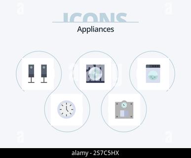Appliance Flat Icon Pack 5 Icon Design. . lavaggio. elettrico. macchina. estrattore Illustrazione Vettoriale