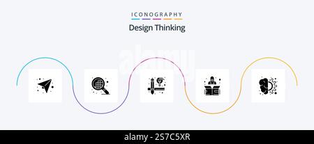 Design Thinking Glyph 5 Icon Pack incluso Thinking. ingranaggio. design. design. su Illustrazione Vettoriale