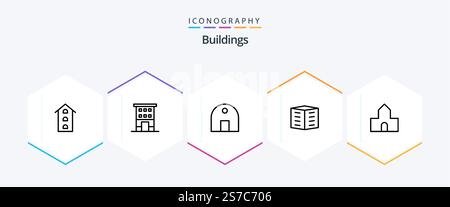 Edifici 25 Line pacchetto icone compreso edificio cittadino. appartamenti. negozio di front. immobiliare. edificio islamico Illustrazione Vettoriale