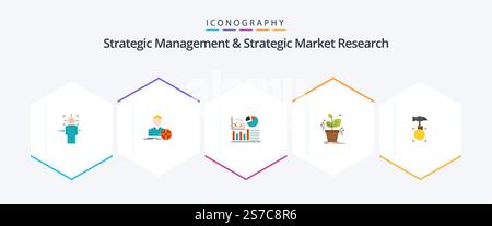 Strategic Management and Strategic Market Research 25 pacchetto icona piatto con martello. cresciuto. obiettivo. crescere. business Illustrazione Vettoriale