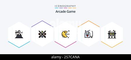 Pacchetto icone Arcade 25 FilledLine con hockey. bar. divertimento. divertimento. gioco Illustrazione Vettoriale