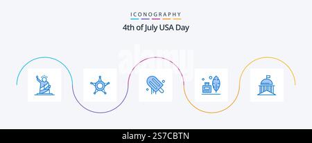 USA Blue 5 Icon Pack inclusa la città. bottiglia di inchiostro. stati uniti. piuma. stati uniti Illustrazione Vettoriale