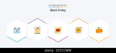 Black Friday 25 pacchetto icona piatta con vendita inclusa. segnale. venerdì. percentuale. sconto Illustrazione Vettoriale