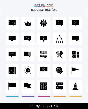 Pacchetto di icone Creative Basic 25 Glyph Solid Black, ad esempio messaggio. avviso. mondo. messaggio. mi piace Illustrazione Vettoriale