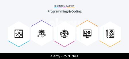 Programmazione e codifica 25 Line Icon Pack, sviluppo incluso. codifica. programmazione. programmazione. sviluppo Illustrazione Vettoriale