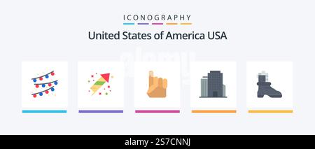 USA Flat 5 Icon Pack incluso . bagagliaio. mano. shose. ufficio. Icone creative Design Illustrazione Vettoriale