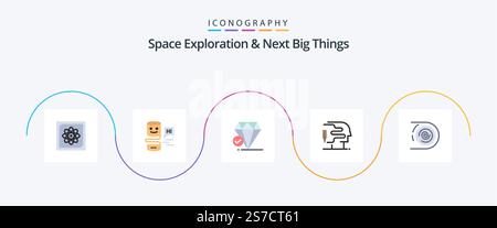 Space Exploration e Next Big Things Flat 5 Icon Pack che include la circolazione. grande pensare. grande pensare. stampa. gesso Illustrazione Vettoriale