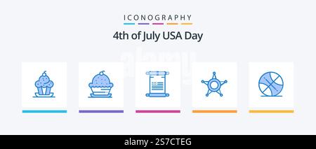USA Blue 5 Icon Pack incluso . sport. stati uniti. sfera. stati uniti. Icone creative Design Illustrazione Vettoriale