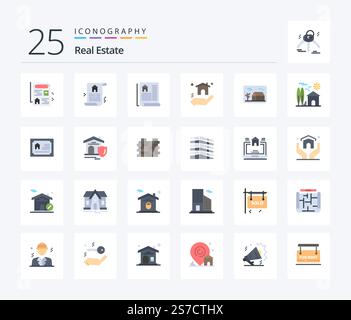 Real Estate 25 Flat Color pacchetto icona compreso il reale. protezione. proprietà. estate. casa Illustrazione Vettoriale