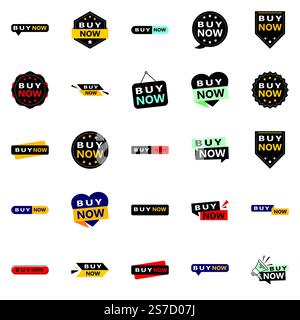 Acquista ora 25 nuovi elementi tipografici per una vivace campagna di acquisto Illustrazione Vettoriale