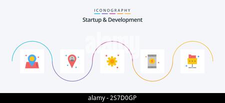Pacchetto icone Startup and Develepment Flat 5 incluso . cartella. impostazione. file. segnale Illustrazione Vettoriale